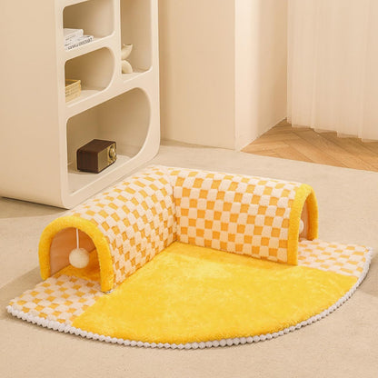 2-in-1 Plush Plaid Bed Tunnel