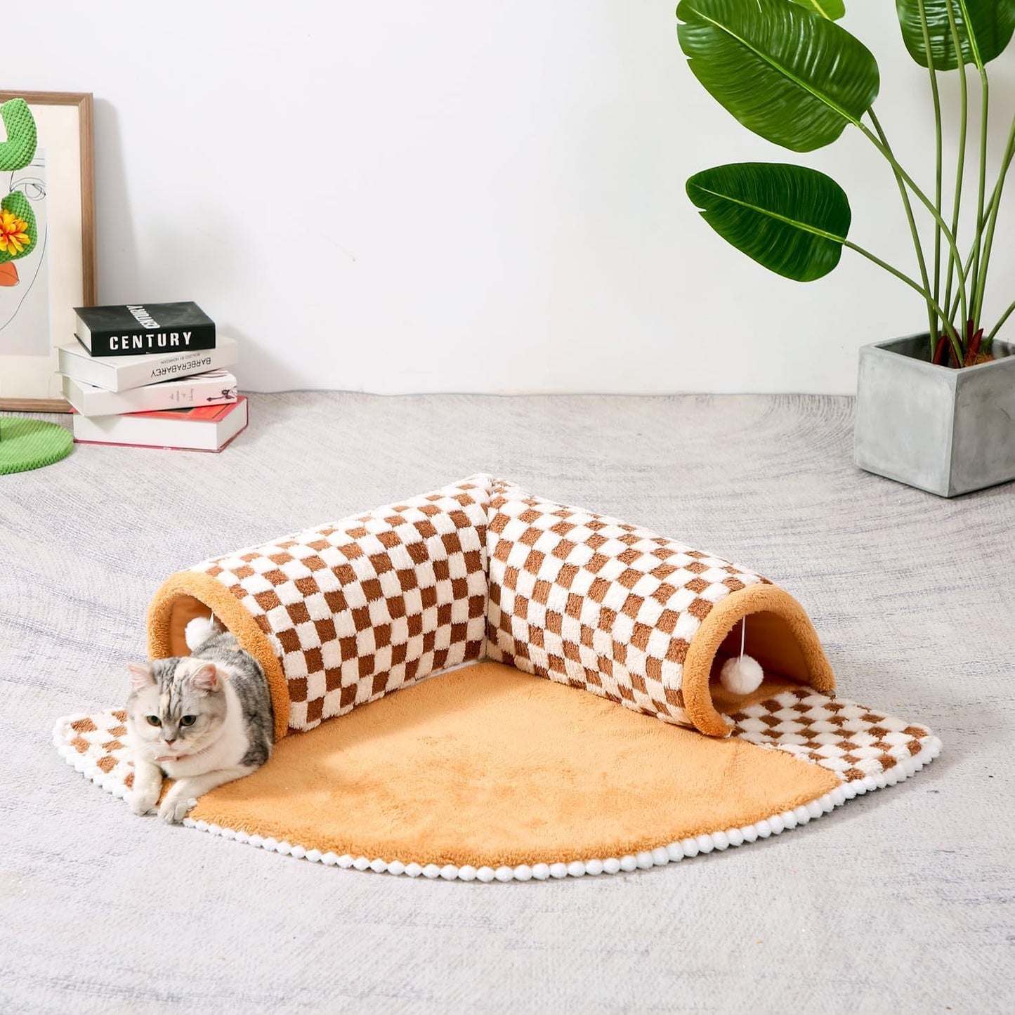 2-in-1 Plush Plaid Bed Tunnel