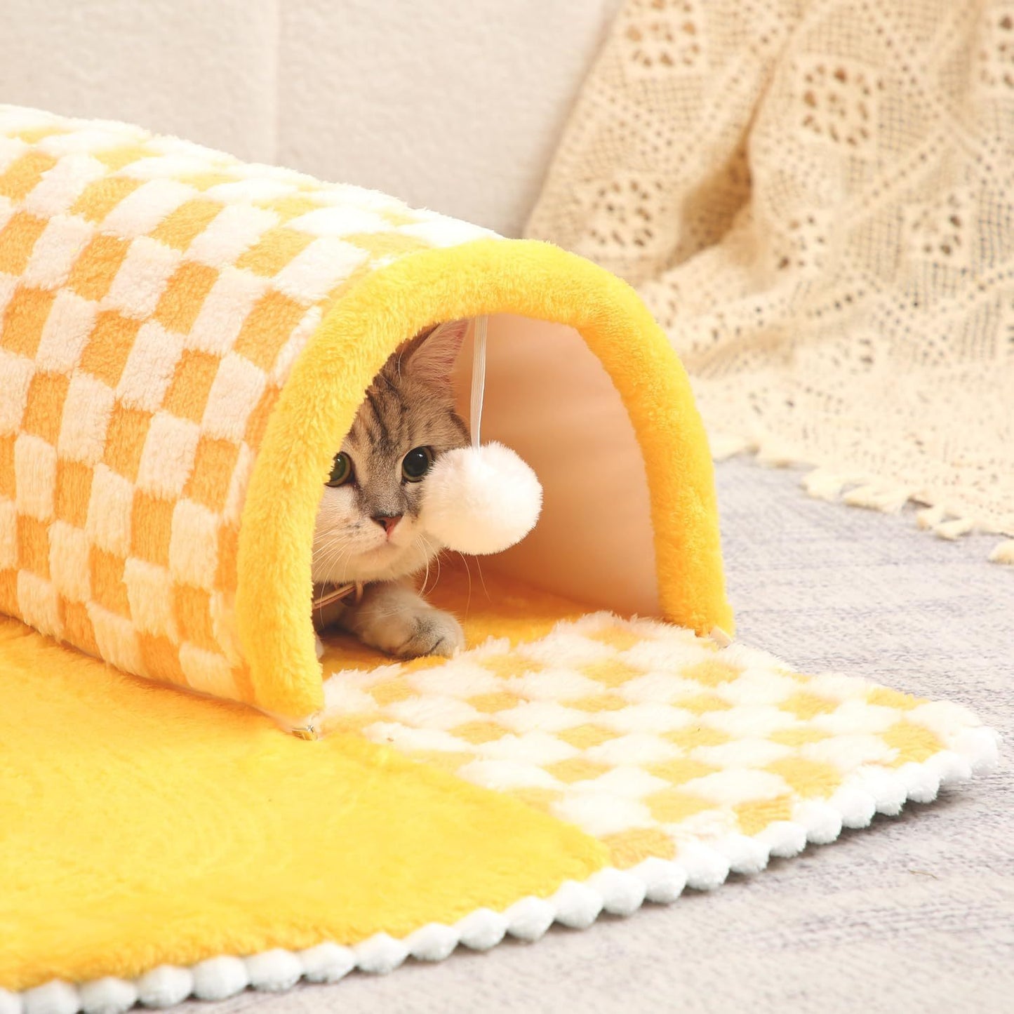 2-in-1 Plush Plaid Bed Tunnel